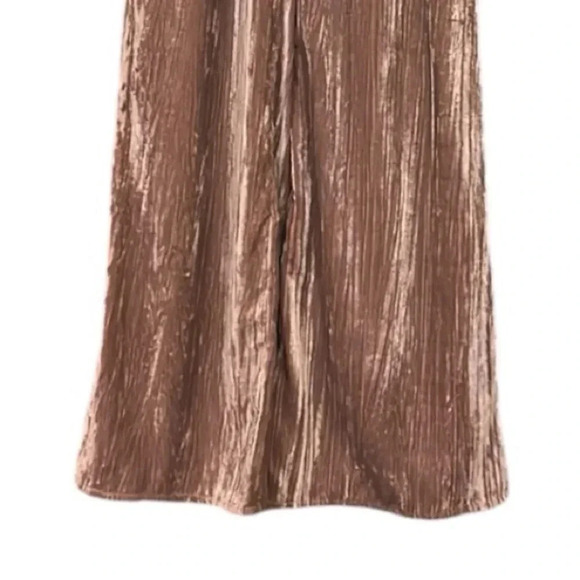 Blue B Pleated Crushed Velvet Pull-On Wide Leg Pants Carmel Small - Picture 9 of 10